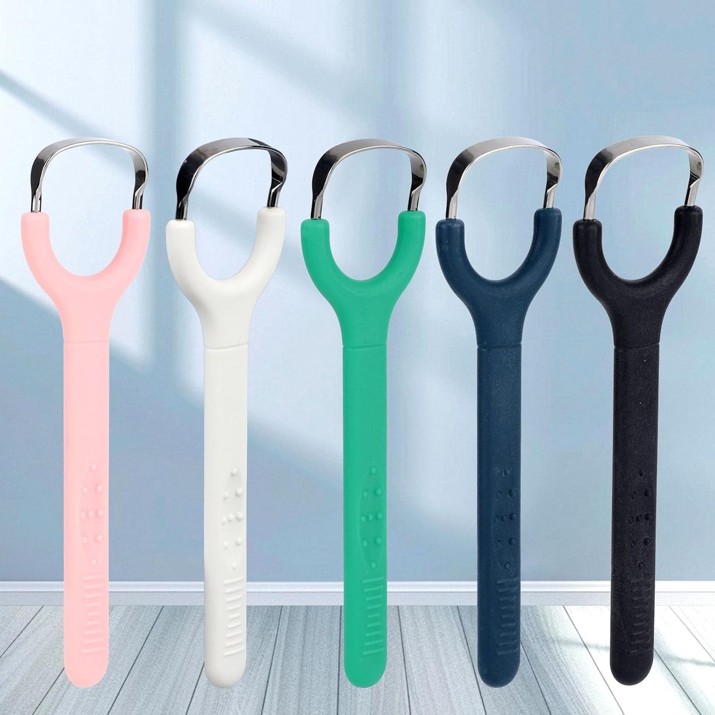5pcs Colorful Tongue Scraper, Portable Tongue Cleaner with Ergonomic Handle Stainless Steel & Plastic Tongue Scraper for Adults Kids (5 Colors)