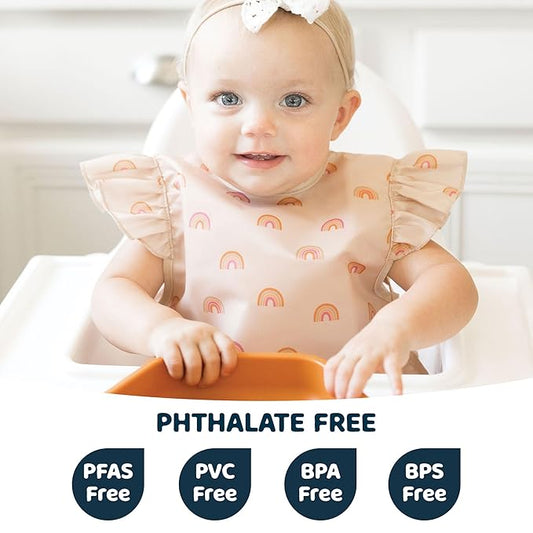 Tiny Twinkle Mess Proof Baby Bib for Girls | Waterproof Toddler Bib for Eating | Baby Apron for Feeding | Machine Washable | Perfect Shower Gift (Boho Rainbow, 6–24M)