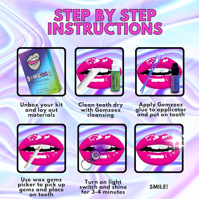 Gemzeez Original DIY Tooth Gemz Starter Kit – Temporary Cosmetic Crystal Gems for a Sparkling Smile – Easy At-Home Application