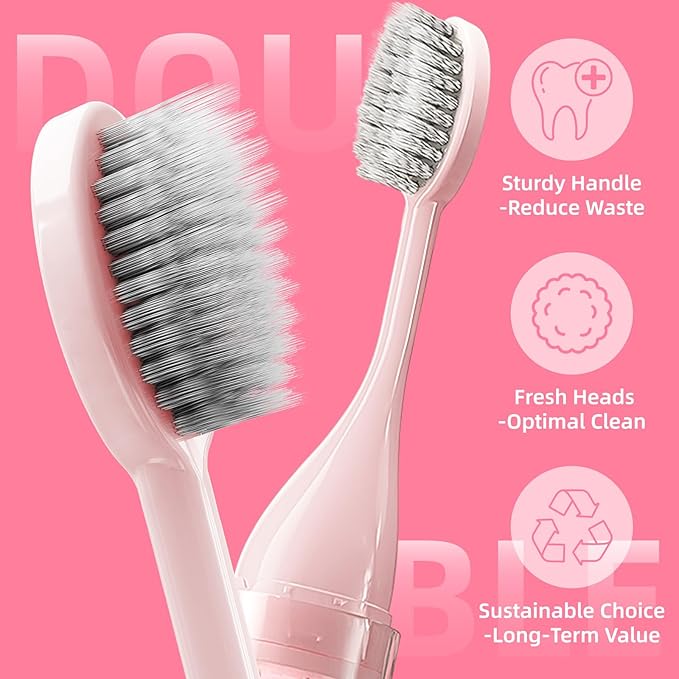 Travel Toothbrush with Built-in Toothpaste Container, Foldable Toothbrush with 2 Soft Brush Head, Portable Reusable Toothbrushes for Business Trips, Camping, Travel Size (Pink)