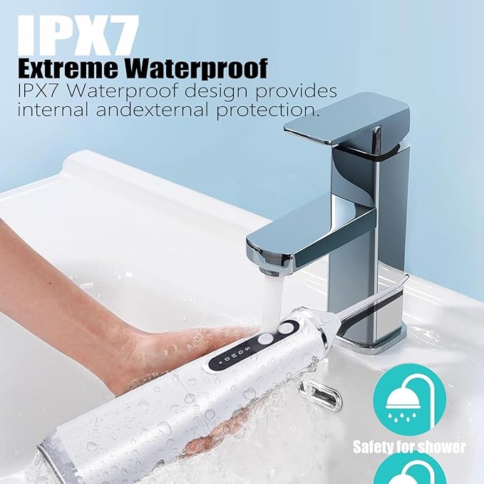Cordless Water Flosser - Rechargeable Portable with 300ML Generous Tank, 4 Jet Nozzles & IPX7 Waterproof for Teeth Cleaning, Dental Care and Travel