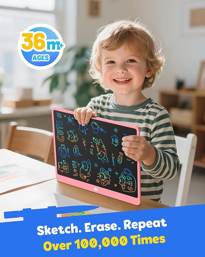 TEKFUN LCD Writing Tablet for Adults, Large Doodle Board, 16 Inch Colorful Drawing Tablet Writing Pad, Toddler Toys for 3 4 5 6 7 8 9 Year Old Girls Boys Teen, Birthday Gifts for Kids (Pink)