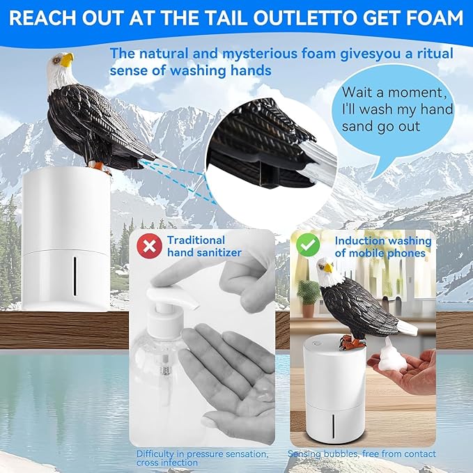 Fun Animal Series Foam Soap Dispenser-Shiba Inu,Pigeon,Shaped Foam Hand Washer,Automatic Soap Dispenser for Bathroom & Kitchen, Hilarious Gift for Kids, Adults (White-Headed Eagle Series)