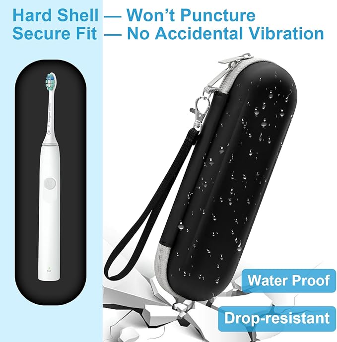 Electric Toothbrush Travel Case for Philips Sonicare 4100 6100 5100 6500 Series Electric Toothbrush, Hard EVA Toothbrush Protective Holder, Water-Resistant（Includes 2 Brush Head Covers）