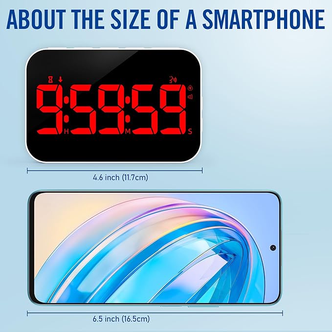 KMMKGGKitchen Timer（1.5" Number） Large Digital Magnetic Timer, Rechargeabilit, Countdown and Countup, 3 Brightness Display, 3 Volume Levels and Vibration Mode, for Cook, Adults Study Teaching(RED)