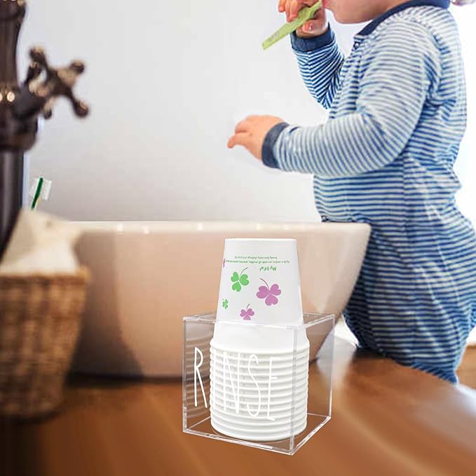 Transparent Acrylic Dixie Cup Dispenser, Disposable Paper Cup Dispenser Storage Holder, 3/5 oz Dixie Cup Holder, Bathroom Paper Cup Rinse Organizer, Disposable Cup Caddy, Water Dispenser Cup Holder