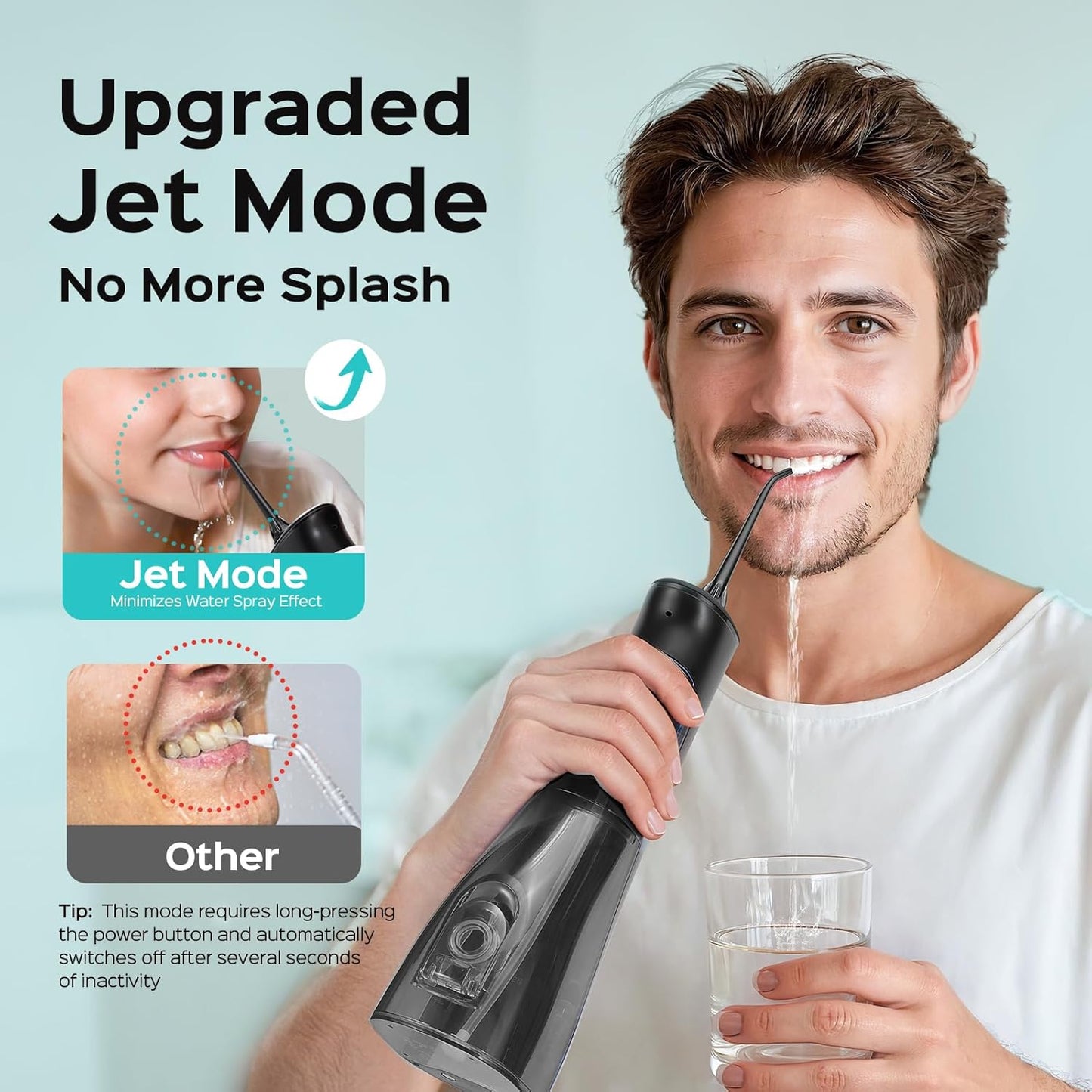 COSLUS Portable Water Flosser for Teeth: 4 Modes & 5 Intensity Levels Professional Electric Dental Pick for Sensitive Gums, Braces & Orthodontic - Cordless for Travel Use, for Adults, BPA-Free, Black