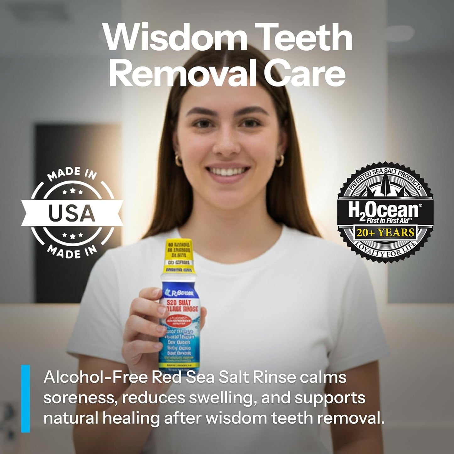 H2Ocean Healing Rinse Natural Sea Salt Oral Care - Mouth Rinse for Oral Care - Great for Piercings, Sore Throats & Gum Health - Alcohol- & Fluoride-Free Mouthwash - Lemon Ice, 16 oz (Pack of 2)