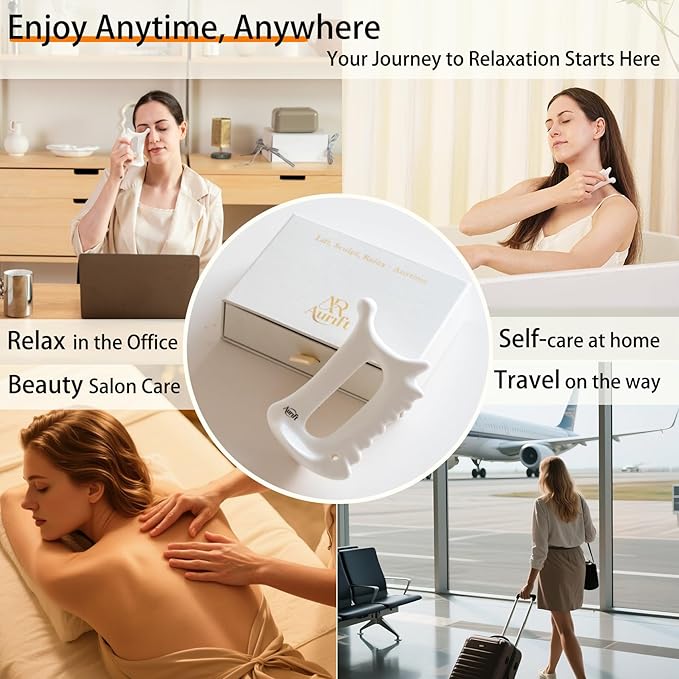 Ceramic Gua Sha Tool for Face & Body, Christmas Gifts for Adults Mon, 6 in 1 Facial Massage, Lymphatic Drainage, Jaw Lifting, Puffiness Care, Neck Massage for Stress Relief - Home Self Care, White