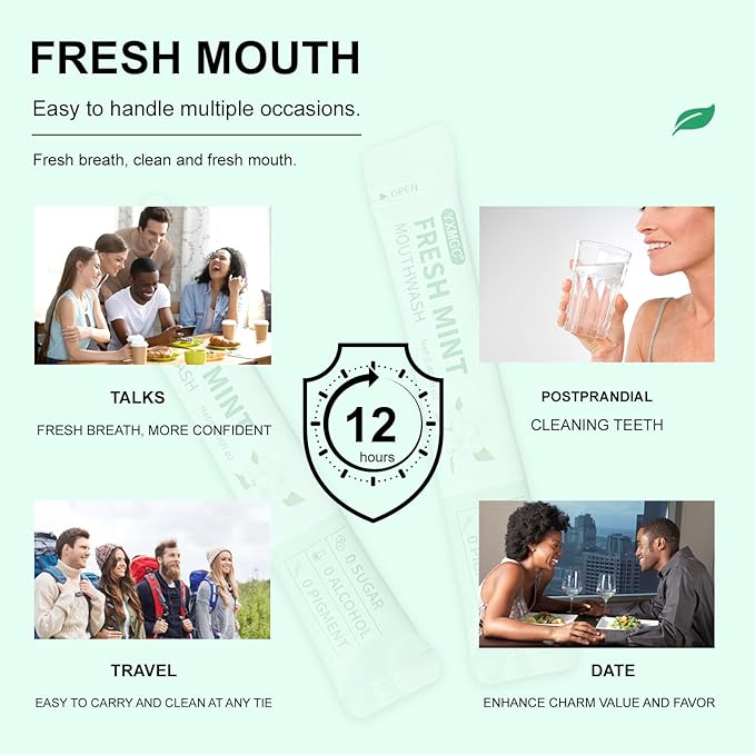 Travel Size Mouthwash Packets – Portable, Fresh Breath Anytime, Eliminates Bad Breath, Sugar-Free, Alcohol-Free, 7 Pack × 0.4 Fl Oz