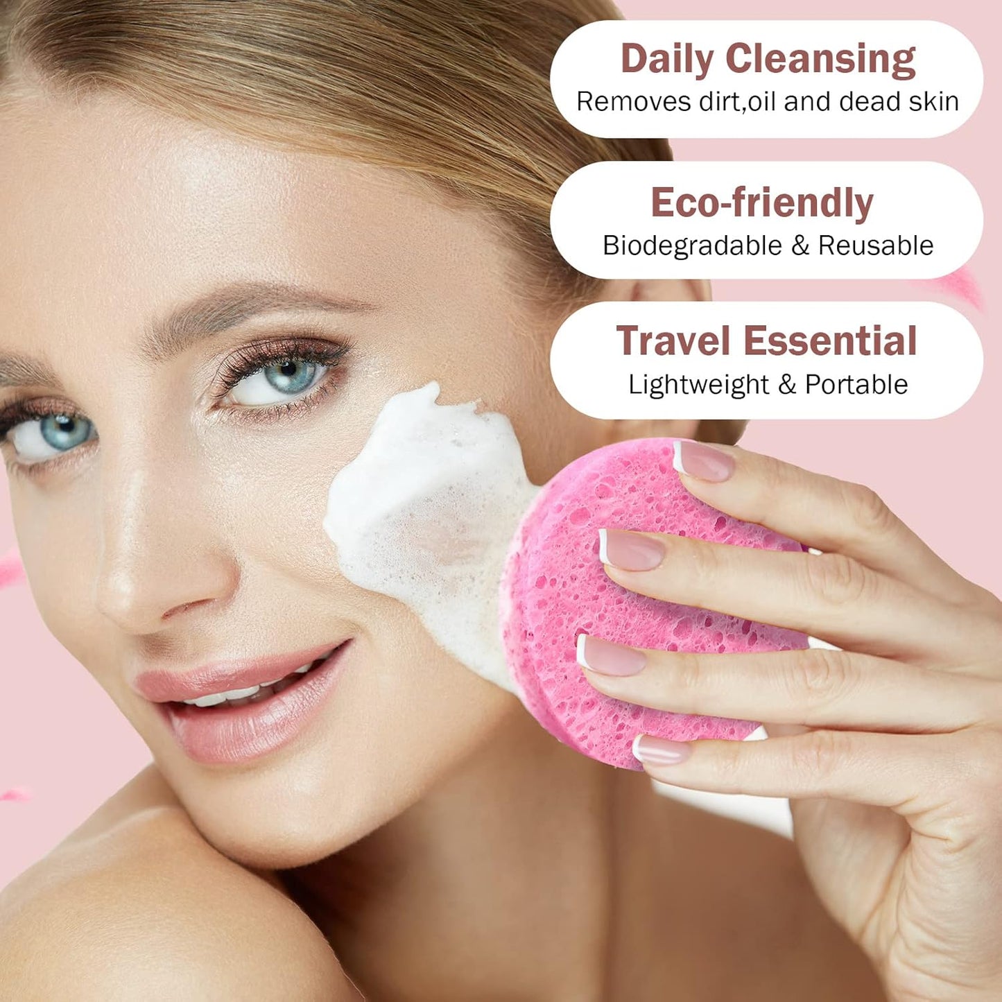 300 Count Compressed Facial Sponges Natural Face Sponges for Cleansing Disposable Facial Exfoliating Pads for Estheticians(Pink)