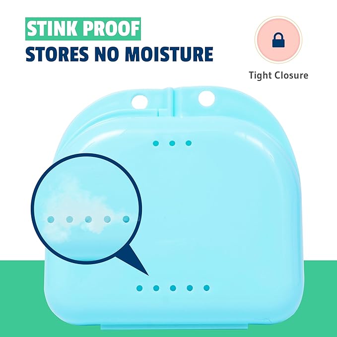 Retainer Cases - Pack of 4 Assortment - Odorless Mouth Guard Case - Ventilated & Hygienic for Carrying & Protecting Braces & Aligners - 3.14x3.07x1.1 Inches – Bluish, Black, Pink & Purple