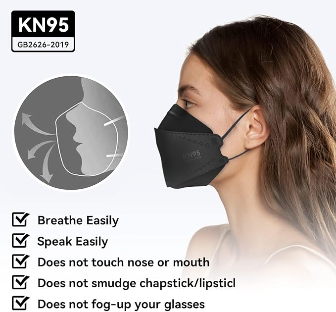 Keangs KN95 Face Masks 50 Pack, Soft and Comfortable Disposable Face Masks for Adults And Teens, Black