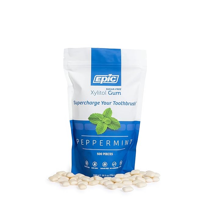 Epic 100% Xylitol Peppermint Chewing Gum - Sugar Free, Aspartame Free Dental Gum - Supports Oral Health & Fresh Breath