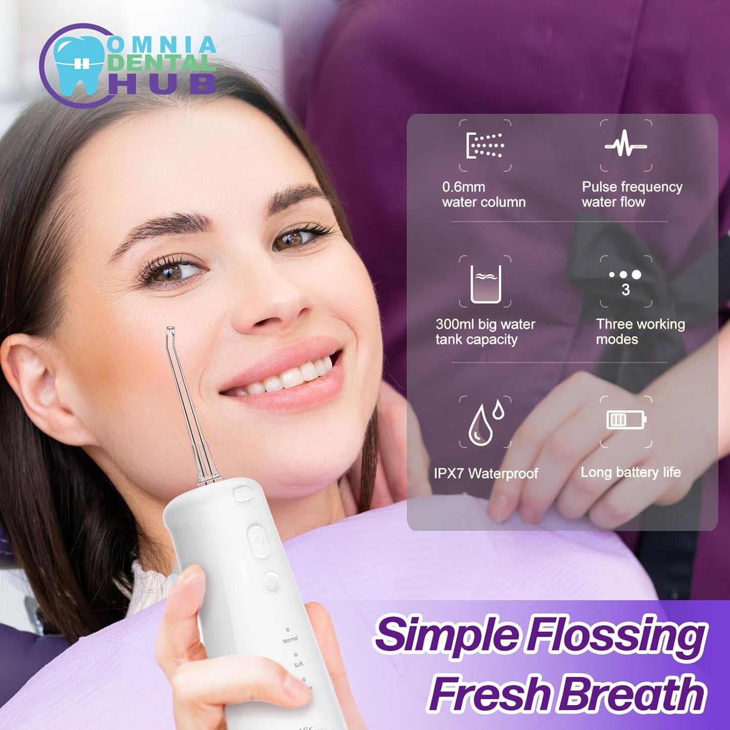 1 PC Water Dental Flosser Cordless for Teeth Cleaning by Omnia ONE | 3 Modes Oral Irrigator with 2 Jet Tips 300ML Braces Flossers Cleaner | Portable IPX7 Waterproof for Home Travel
