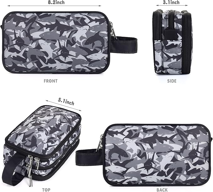 Kids Toiletry Bag for Boys, Travel Toiletry Bag for Little Young Boys Waterproof Hanging Wash Bag Toddler Traveling Toiletries, Shark Black