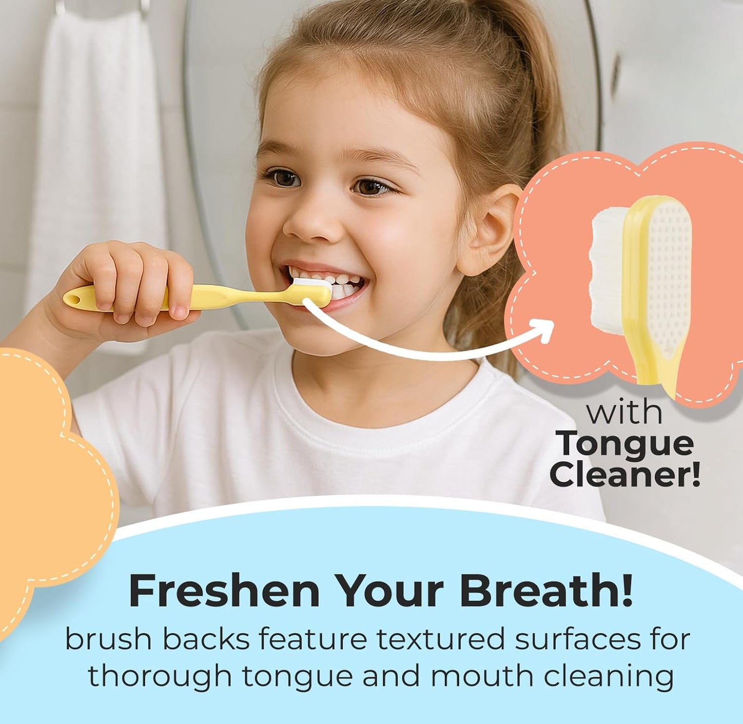 Toddler toothbrush age 2-4, Nano Toothbrush Kids Soft Nanobrush - 20,000 Bristles, Nano Brush for Gentle Care, Baby & Toddler Ages 4-12, 3 Pack Colors (Yellow, Orange, Pink), Perfect for Small Hands