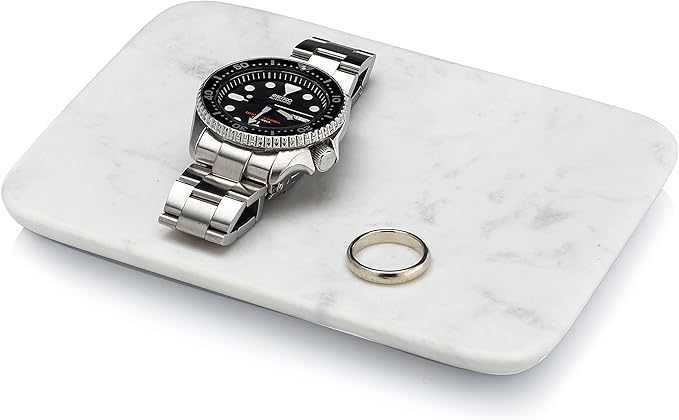 Beau Brummell Solid White Marble Decorative Jewelry & Accessory Tray for Bathroom, Kitchen, Vanity, Dresser, Nightstand or Desk | Hand Crafted from 100% Real Solid White Marble | 6.5"x4.5"x 0.5"