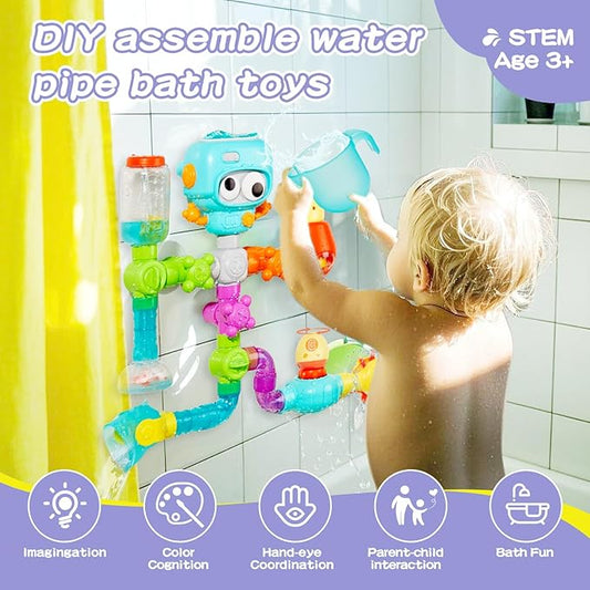 STEM Building Bath Toys for Kids Ages 3-8 | DIY Water Pipe Assembly Kit with Suction Cups | Educational Bathtub Toys for Toddlers 3+ | Creative Tub Time Birthday Gifts for Boys & Girls