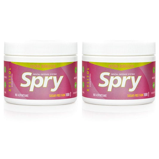 Spry Fresh Natural Xylitol Chewing Gum Dental Defense System - Aspartame-Free, Sugar-Free, Non-GMO, Gluten-Free (Bubble Gum, 100 Count - Pack of 2)