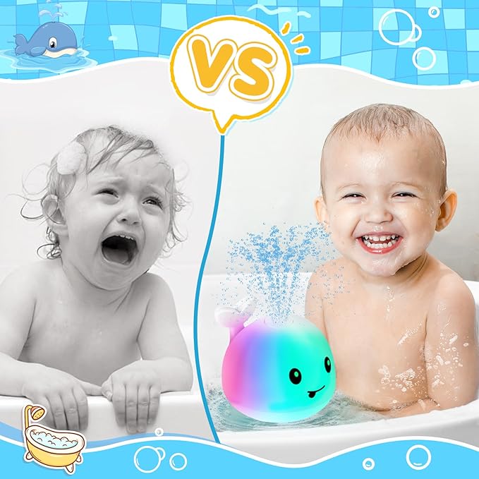 Baby Bath Toys for Kids Ages 1-3, Christmas Stocking Stuffers 1 2 3 Year Boy Girl Gift, Whale Bath Toy Sprinkler Light up Bath Toys for Babies 6-12 Months, Toddlers Bathtub Toys Newborn Birthday Gifts