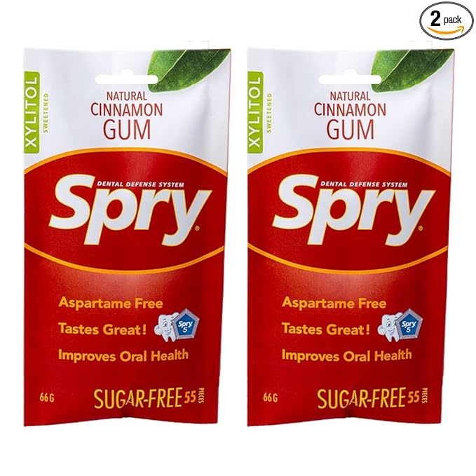 Spry On The Go Fresh Natural Xylitol Chewing Gum Dental Defense System - Aspartame-Free, Sugar-Free, Non-GMO (Cinnamon, 55 Count - Pack of 2)
