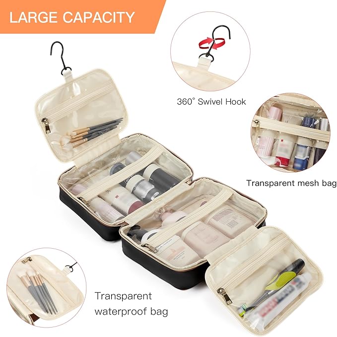 Telena Travel Toiletry Bag for Women with Hanging Hook, Water-resistant Cosmetic Bag Travel Organizer for Accessories, Toiletries, Shampoo