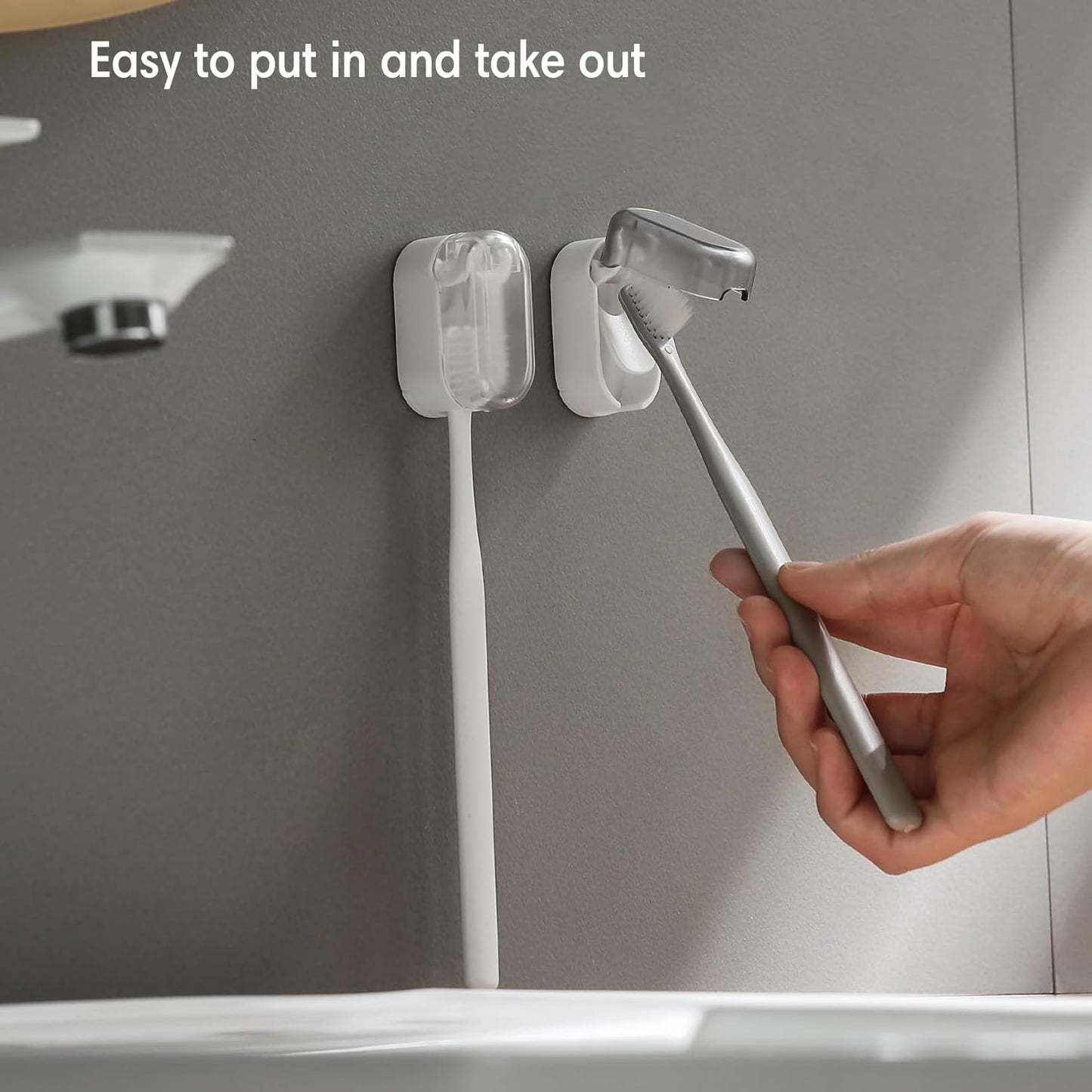 BALUCA 3 PCS Travel Toothbrush Head Covers Caps, Tooth Brush Protector Case Wall Mounted Hanging Rack Organizer for Travel, Camping, Bathroom, School, Business (White)