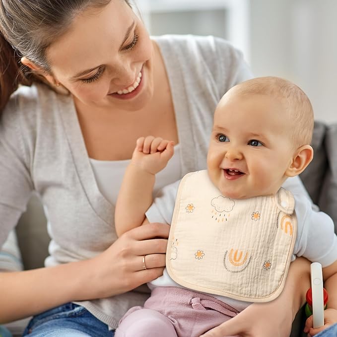 Zainpe 6Pcs Snap Muslin Cotton Baby Bibs Rabbit Bear Sheep Pattern Bandana Drool Cloths Soft Absorbent Adjustable Burp Cloth Feeding Bib for Newborns Girls Boys Toddlers Teething Eating 0 to 36 Months