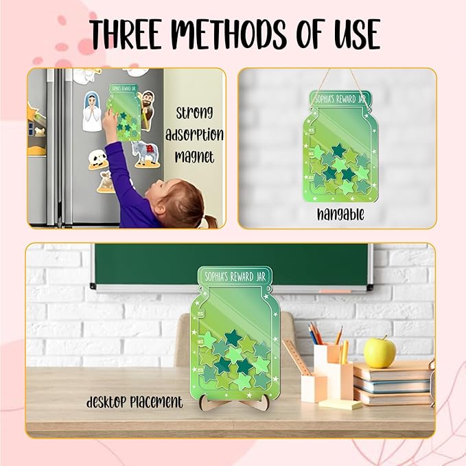 Custom Reward Jars for Kids - Magnetic Reward Jar for Classroom Behavior – Incentive Jar with Stars for Teachers & Kids – Class Rewards Chart, Potty Training, Behavior Management Tool, TT03