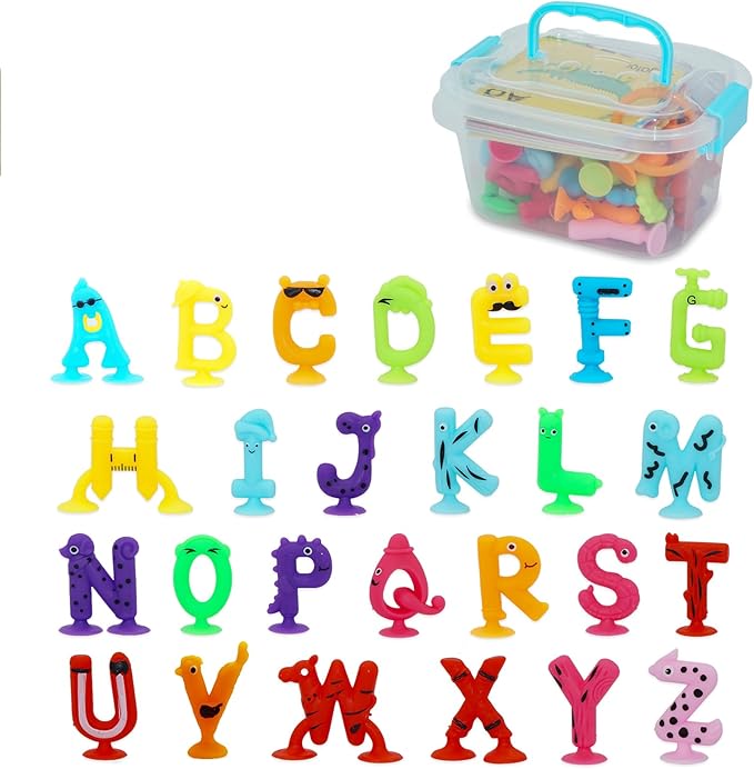 Alphabet Letters Learning Suction Toys: ABC Silicone Toys, Airplane/Windows/Car/Travel Toy for Kids, Preschool Educational Montessori Sensory Toy