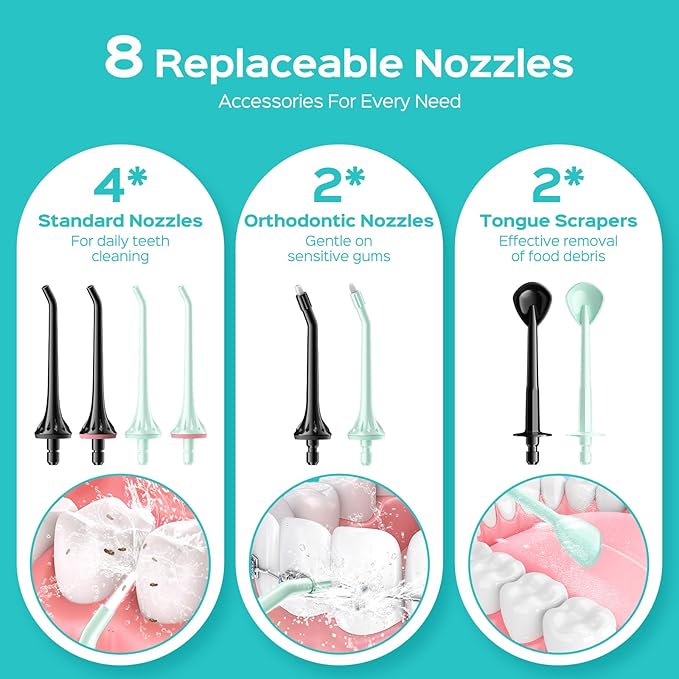 COSLUS 2-Pack Water Flosser for Teeth: Water Dental Pick Set with Refined Packaging for Couples Friends, 3 Modes & 8 DIY Levels for Sensitive Gums & Braces, Ideal for Family Sharing, Black & Green