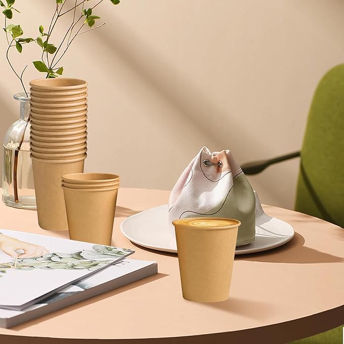 400 Pack 8 oz Paper Cups, Brown Kraft Disposable Paper Coffee Cups, Unbleached Paper Cups for Hot/Cold Beverage Party, Picnic, Travel, and Events.