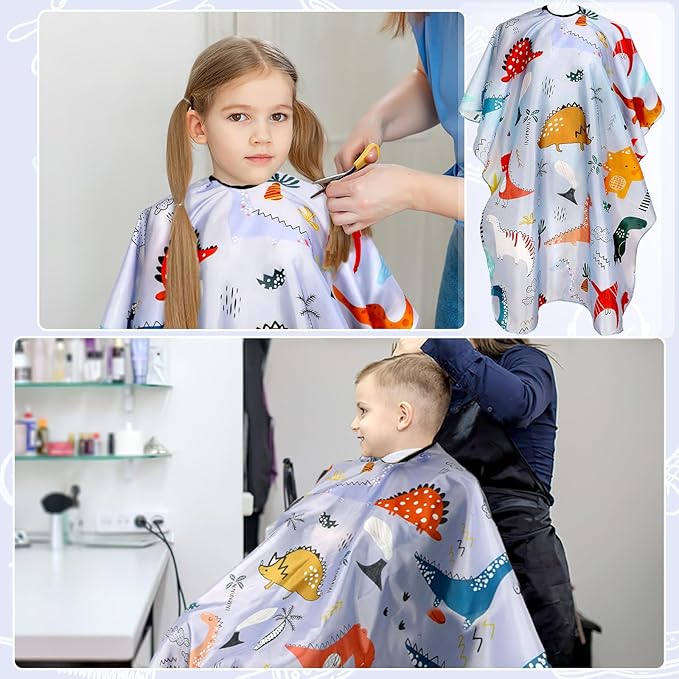 FEBSNOW Kids Hair Cutting Cape, Professional Barber Cape and Neck Duster Brush Cartoon Hairdresser Apron with Adjustable Closure for Children & Adults 55x39 Inches