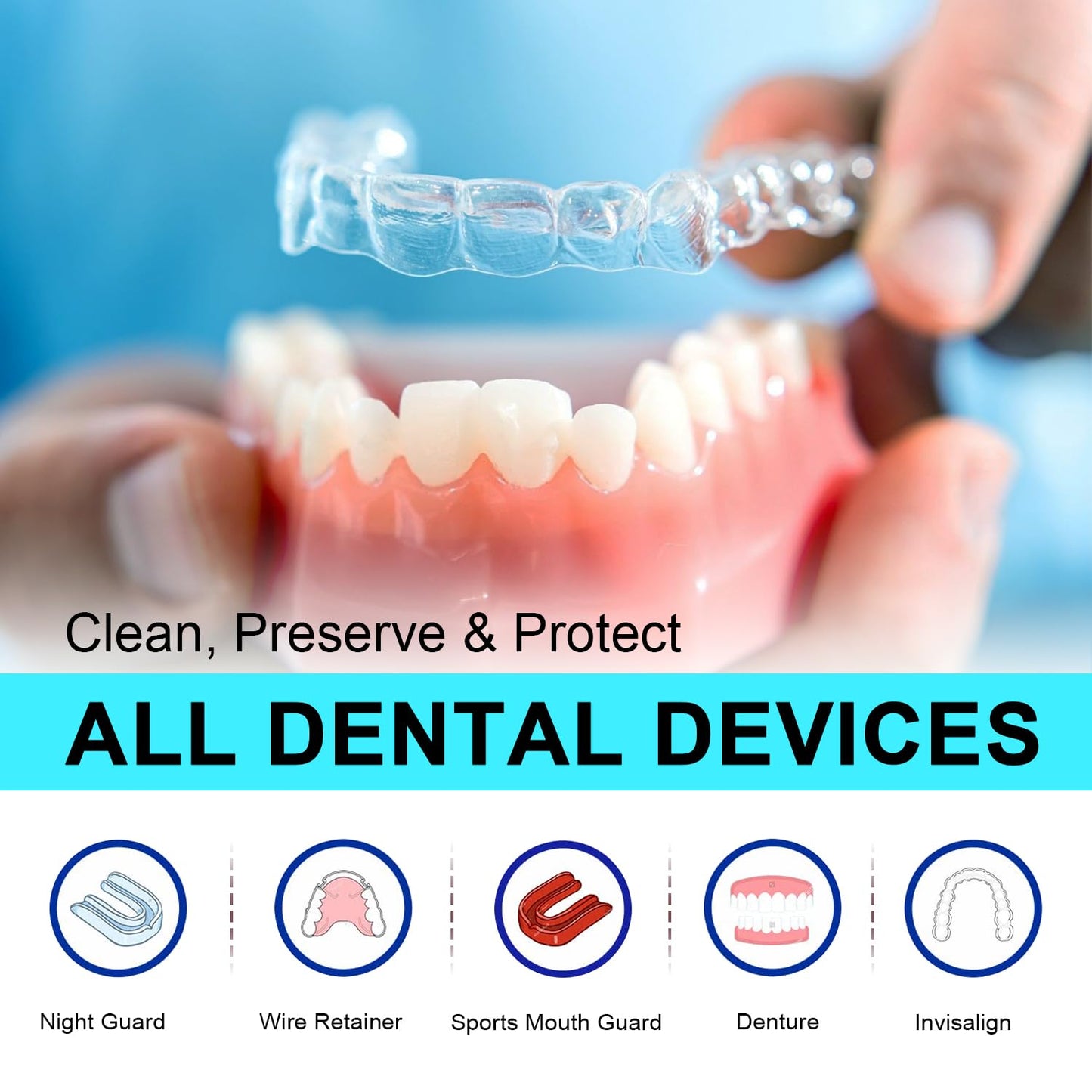 MySmile Retainer Cleaner with 120 Denture Cleaning Tablets, Quickly Remove Odors, Discoloration Stains & Plaque from Aligner, Mouth Guard, Night Guard and More Dental Appliances (Mint+Orange Flavor)