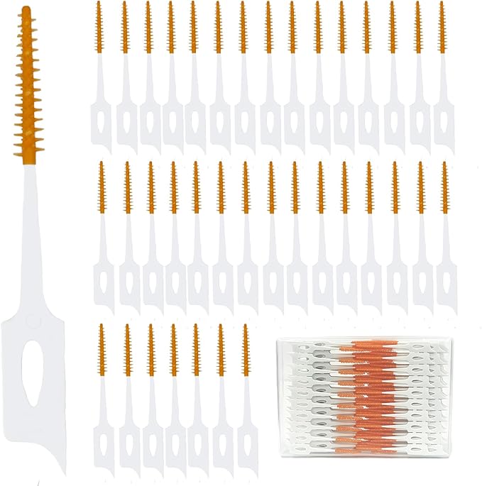 300 Pieces Dual-Use Interdental Brushes Soft Silicone, Disposable Dental Picks,Premium Dental Floss Picks for Effective Teeth Cleaning(300PCS Orange)
