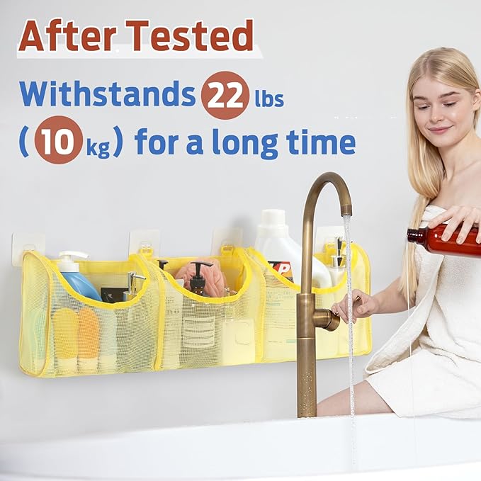 Goowin Bath Toy Storage, Bath Toy Holder, 3 Compartment Large Openings Bath Toy Organizer, Large Capacity Bath Tub Toy Holder, Kids Bathtub Toy Storage For Accessing & Sorting Toys (Yellow, Regular)