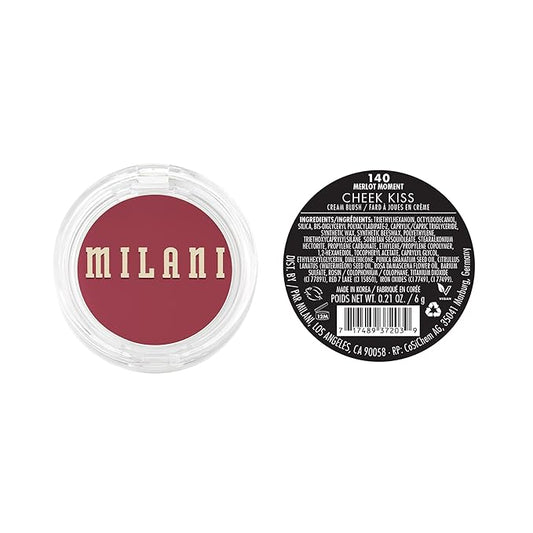 Milani Blush Makeup – Cheek Kiss Cream Blush for Cheeks, Buildable Cream-to-Gel Blusher & Lip Tint, Dewy Natural Color, Hydrating - Merlot Moment