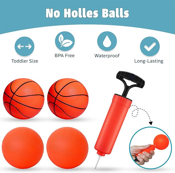 Bath Toys – Bathtub Basketball Hoop for Toddlers and Kids, Mold-Free Shower Toy with 4 No-Hole Balls, Fun Bathtub Toys for Boys and Girls