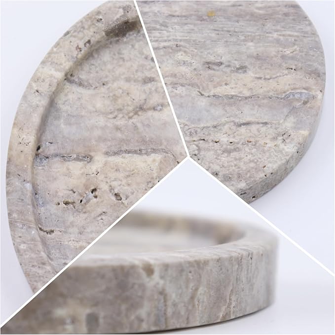 Natural Marble Tray, Oval Vanity Decorative Tray for Bathroom Counter, Countertop Stone Organizer, Catchall Tray for Kitchen, Perfume, Candles, Jewelry Dish Decorative Tray