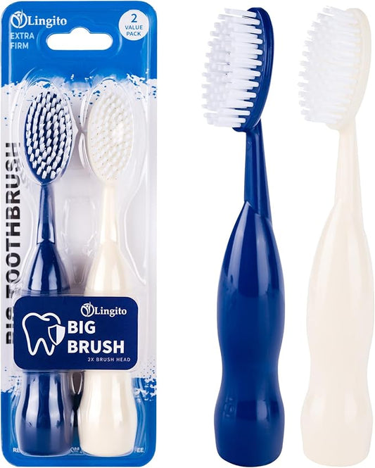 Lingito Smokers Toothbrush Wide-Head, Extra-Firm Hard-Bristle Oral Care for Tough Stains, Deep-Cleaning Manual Brush for Coffee & Tobacco-Stained Teeth, Premium Stain Removal & Brightening - (2 Pack)