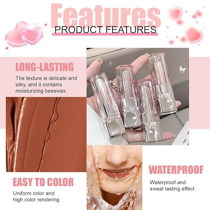 Nude Brown Honey Tinted Lip Stain Lip Balm Lip Gloss Lipstick, Sheer Hydrating Lip Stains Tint, Moisturizing Lip Color for All Skin Tones, Nourishing Lip Balm with a Hint of Natural Black Cherry Tint