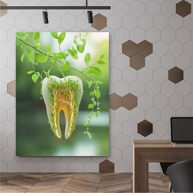 SchindlerBang Botanical Dental Art,Willow Branch Tooth Design,Natural Decor for Holistic Practices,Spa-Like Clinics,and Wellness Spaces 8x12inch Ready to Hang