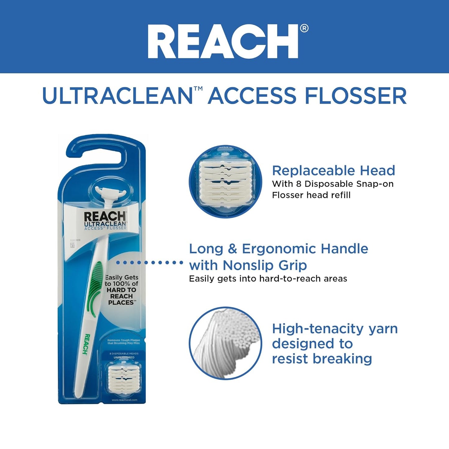 REACH® Listerine Ultraclean Access Flosser Refill Heads | Dental Flossers | Refillable Flosser | Effective Plaque Removal | Mint Flavored | 28 ct, 3 Pack, Package May Vary