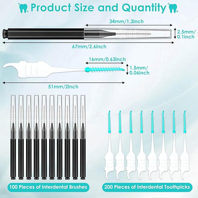 Lezmarket 300PCS Interdental Brushes for Braces, Soft and Bendable Dental Brush for Orthodontic Braces, Braces Cleaner Brush Tooth Pick Teeth Flossers Brushes for Teeth (Black)