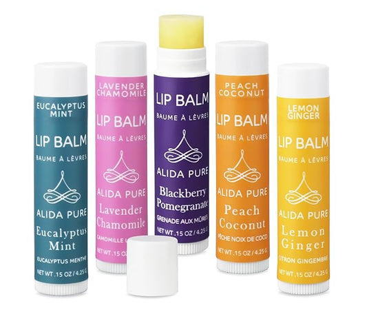 ALIDA PURE Duet Lip Balm Collection, Vegan Set, Beeswax Free, with Organic Jojoba, and Avocado Oil, Vitamin E, Natural Moisturizer for Dry, Chapped Lips, 5 Tube Set