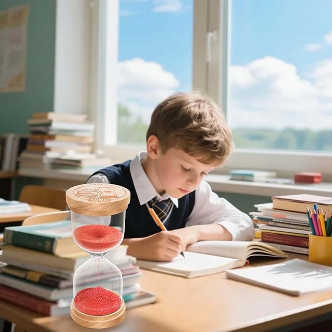 10 Minute Sand Timer, Wooden Hourglass Sand Clock, Small Wood Red 10 Min Hour Glass, Sandglass for Brushing Teeth, Reloj De Arena, Classroom, Game, Kitchen, Home, Office