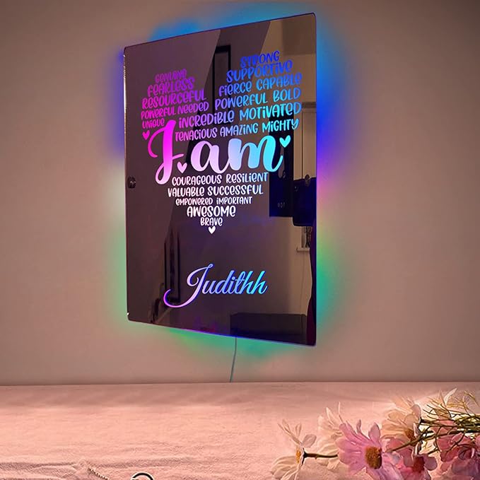 Personalised Name Affirmation Mirror Neon Sign, Custom Acrylic Positive Affirmations Wall for Kids Affirmations Hanging, Men Women Kids Inspirational Inspirational Positive Quotes Sayings Wall Decor (Style 4)