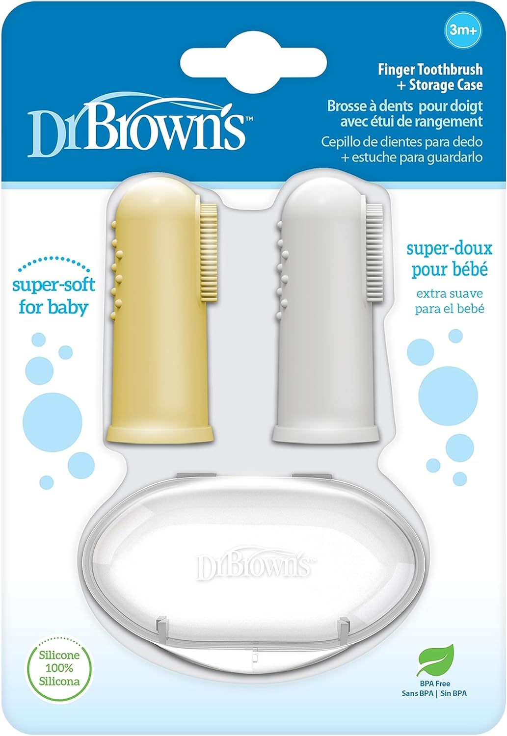 Dr. Brown's Silicone Finger Toothbrush for Baby with Travel-Storage Case, 3m+, Gray and Yellow, 2-Pack