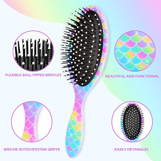 Kids Hair Brush Girls, Toddler Wet Dry Detangling Hair Brush for Curly Thick Hair Pain-Free Comb Girls Kids Women Unicorn Mermaid
